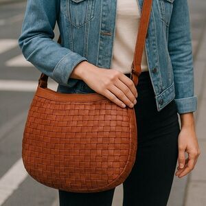 Anthropology Valencia Holland Leather Basketweave Crossbody Bag